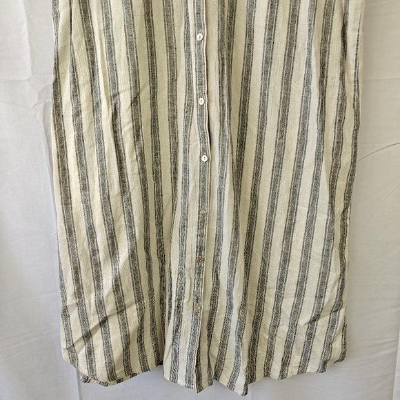 $278 EILEEN FISHER Mandarin Collar Stripe Cotton Linen Blend Button Up Dress XL - Picture 3 of 10
